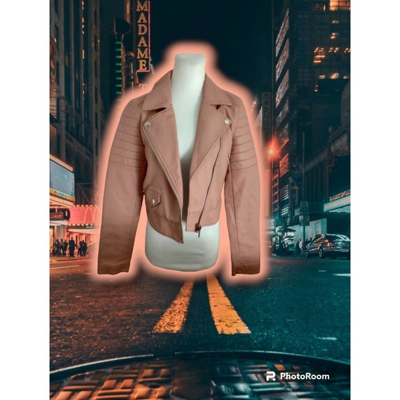 BLANKNYC Women's Pretty In PinkFuax Leather Long Sleeve Crop Moto Jacket Sz XS - Picture 12 of 12